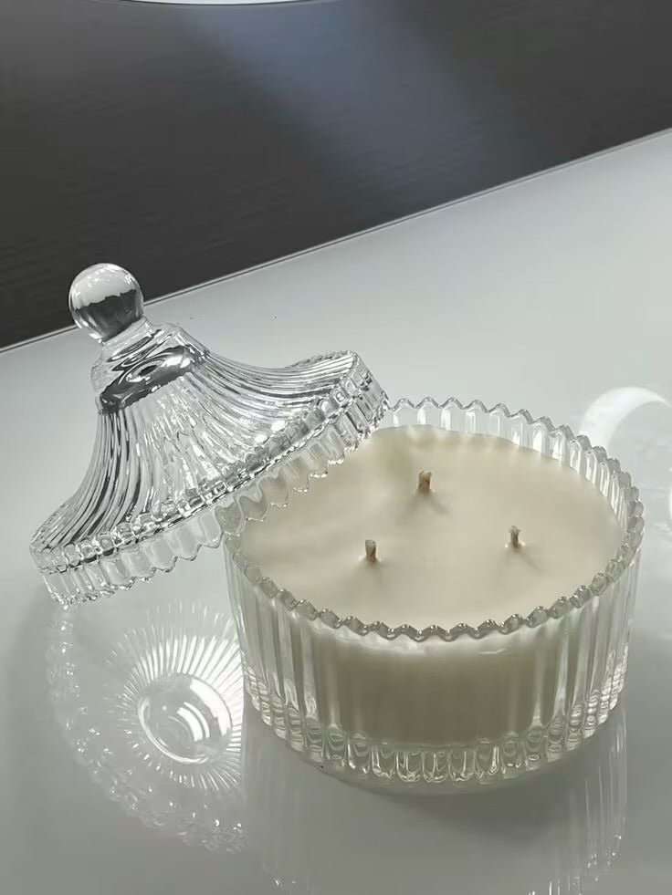 Crystal jar 100 mL (Pack of 6) — jar with lid off and candle lit