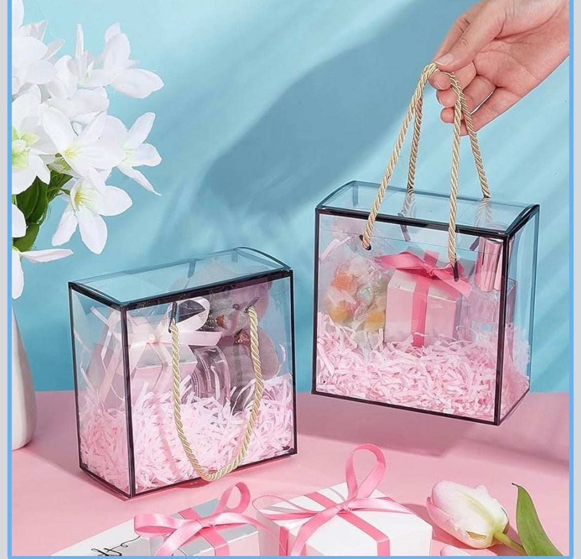 Transparent Gift Boxes – Pack of 6 (Black, 15cm)