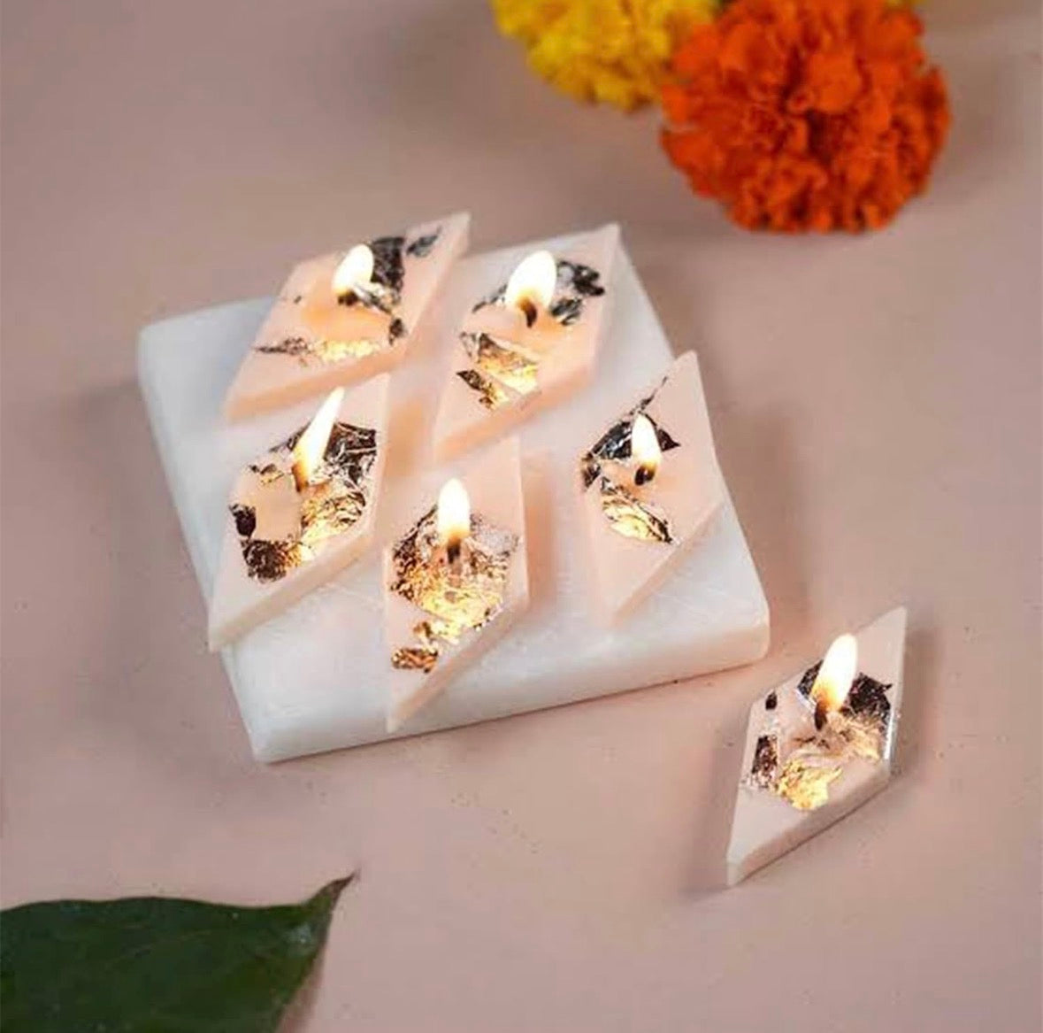 Kaju Katli Diamond Candle Mould – 16 Cavity
